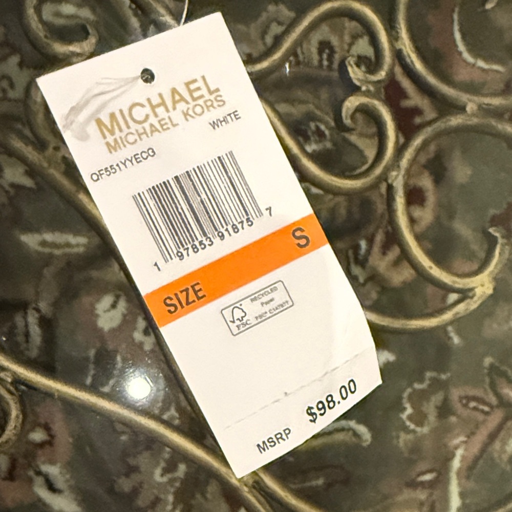 Michael Kors White Tee with Gold MK Logo - Picture 5 of 7